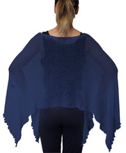 Load image into Gallery viewer, Crochet Lace Knit Batwing Poncho - Denim Blue
