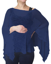 Load image into Gallery viewer, Crochet Lace Knit Batwing Poncho - Denim Blue