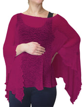 Load image into Gallery viewer, Crochet Lace Knit Batwing Poncho - Magenta