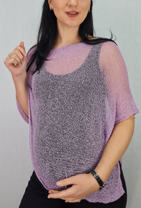 Crochet Lace Knit Small Poncho - Lilac