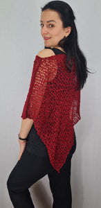 Popcorn Style Crochet Poncho - Burgundy