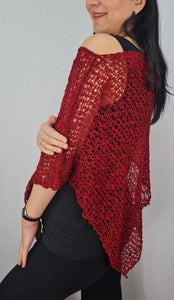 Popcorn Style Crochet Poncho - Burgundy