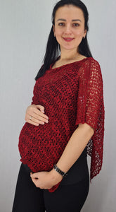 Popcorn Style Crochet Poncho - Burgundy