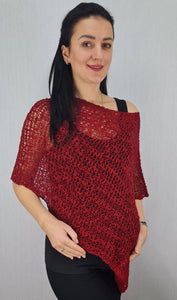 Popcorn Style Crochet Poncho - Burgundy