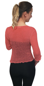 Crochet Lace Net Shrug - Coral