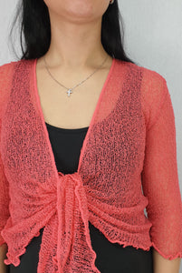 Crochet Lace Net Shrug - Coral