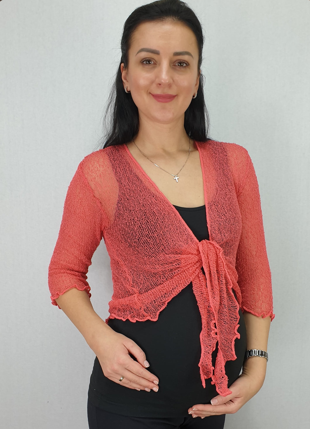 Crochet Lace Net Shrug - Coral