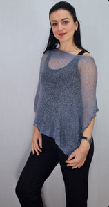 Crochet Lace Knit Small Poncho - Dark Grey