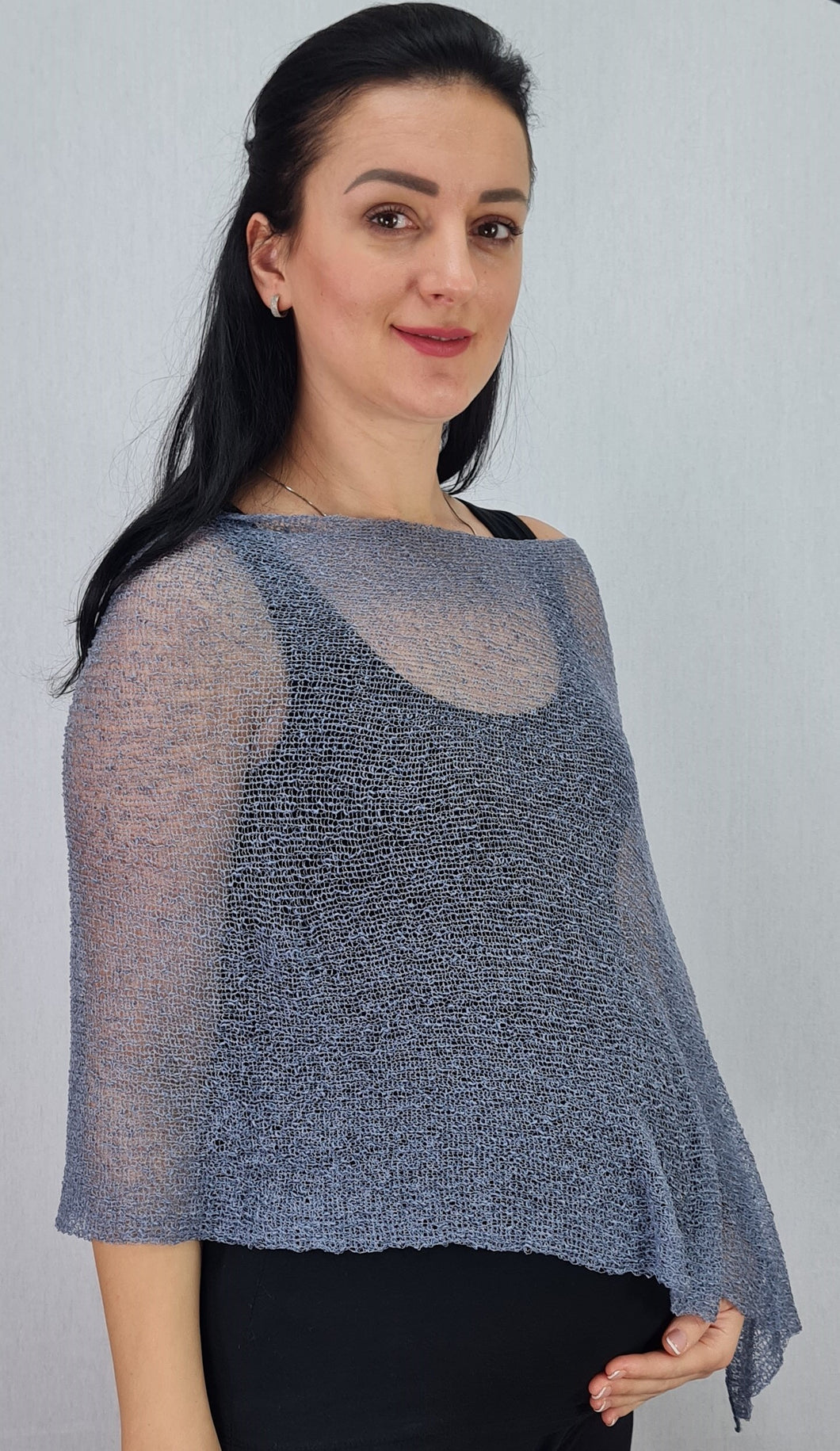 Crochet Lace Knit Small Poncho - Dark Grey