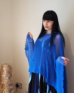 Crochet Lace Knit Batwing Poncho - Royal