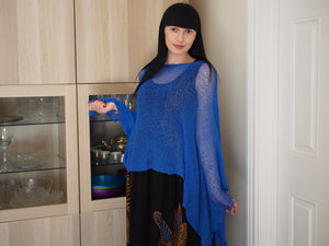 Crochet Lace Knit Batwing Poncho - Royal