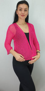 Crochet Lace Net Shrug - Hot Pink