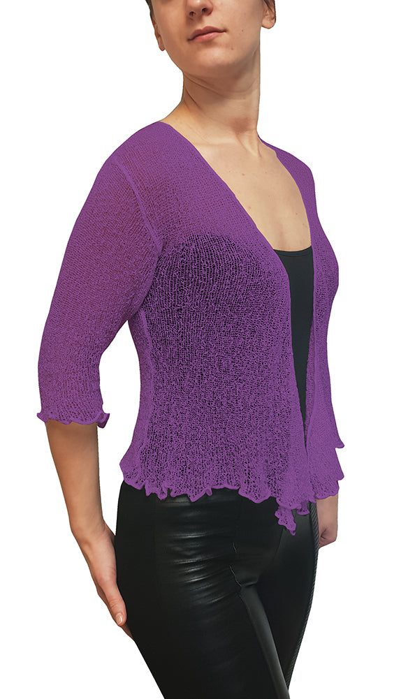 Plus Size Crochet Lace Net Shrug - Purple