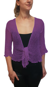 Plus Size Crochet Lace Net Shrug - Purple