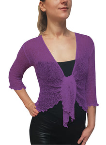 Plus Size Crochet Lace Net Shrug - Purple