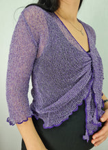 Load image into Gallery viewer, Lurex Thread Crochet Lace Net Shrug - Purple/Silver
