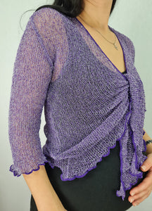 Lurex Thread Crochet Lace Net Shrug - Purple/Silver