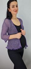 Load image into Gallery viewer, Lurex Thread Crochet Lace Net Shrug - Purple/Silver
