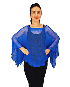 Crochet Lace Knit Batwing Poncho - Royal