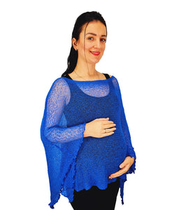 Crochet Lace Knit Batwing Poncho - Royal