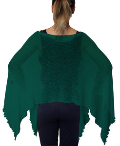 Crochet Lace Knit Batwing Poncho - Petrol Blue