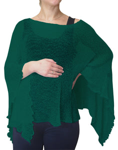 Crochet Lace Knit Batwing Poncho - Petrol Blue