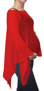 Crochet Lace Knit Batwing Poncho - Red