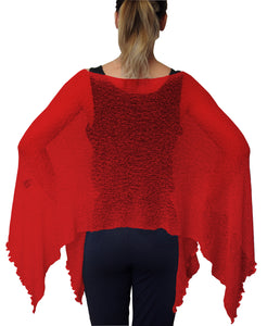 Crochet Lace Knit Batwing Poncho - Red